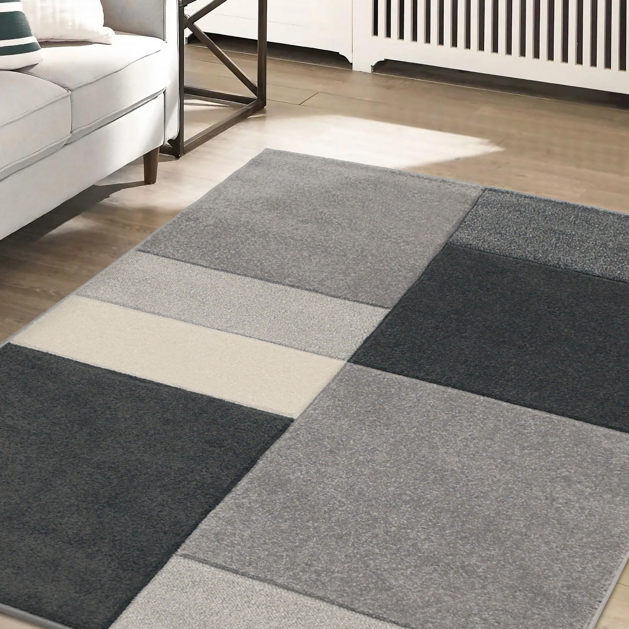 Sara Blocks Modern Geometric Carved Rugs In Grey